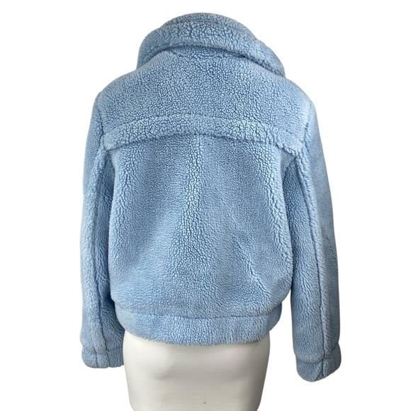 Gap Blue Sherpa Fleece Wide Collar Full Zip Long Sleeve Bomber Coat Jacket Sz S - Picture 2 of 5